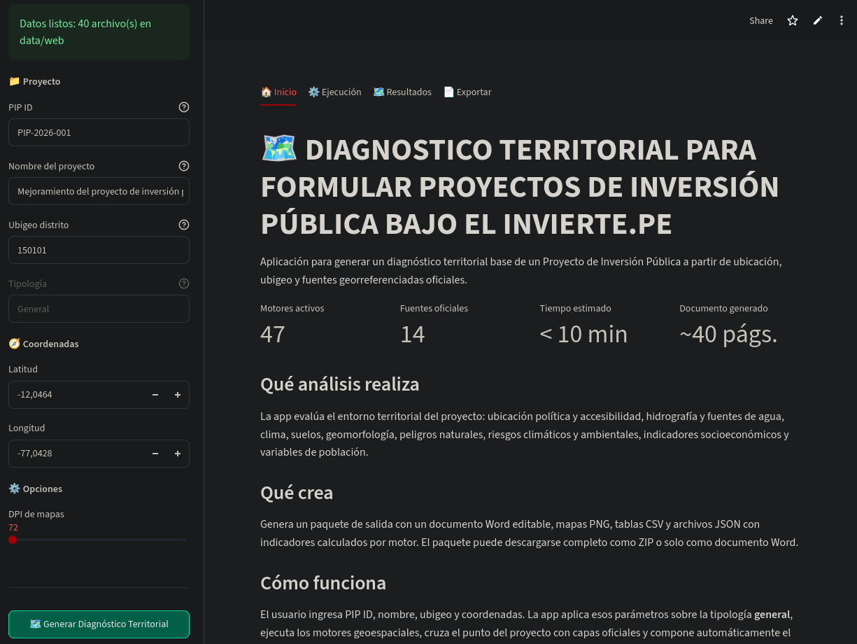 Automatización: diagnóstico territorial para PIPs